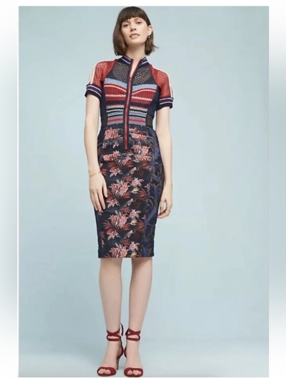 Anthropologie Byron Lars Women’s 2 Jewel Jacquard Sheath Dress Embroidered - Picture 2 of 11
